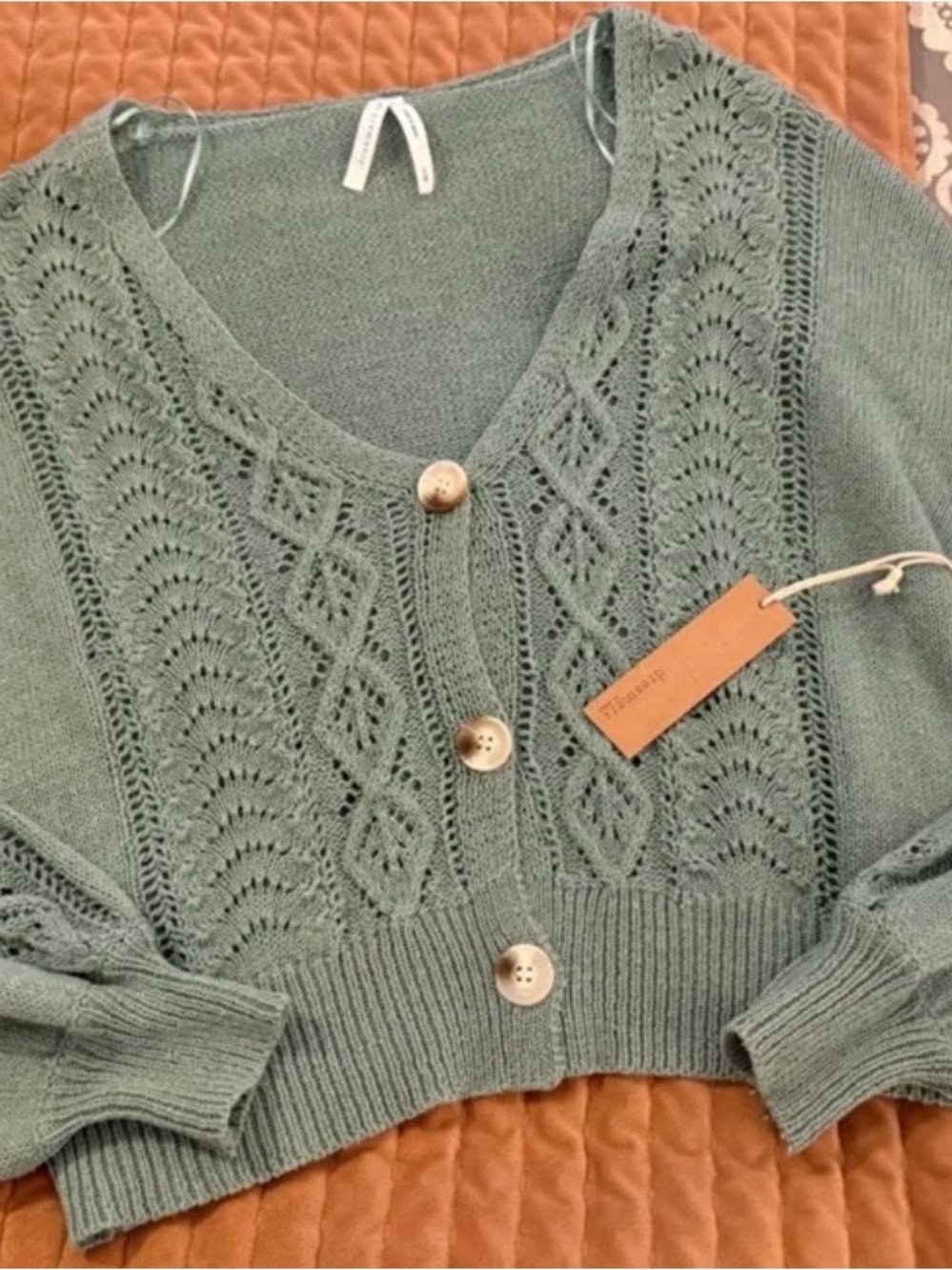 Women's Sage Green Button-Front Knit Cardigan Sweater